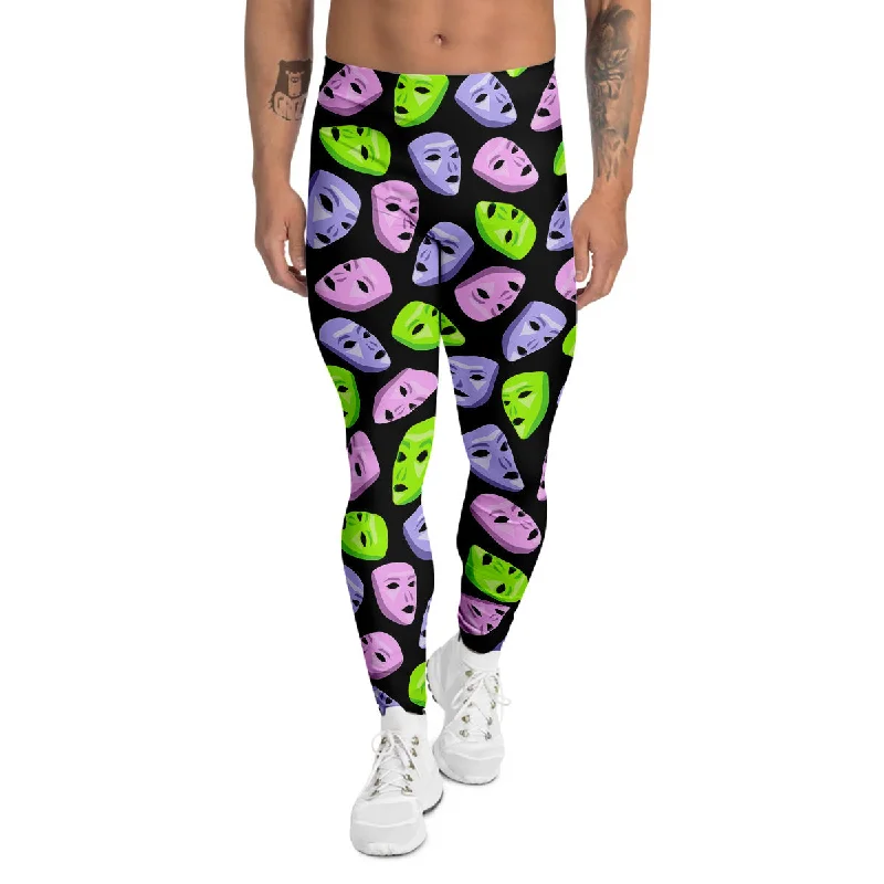 Shop and Save Pink Green And Purple Theater Masks Print Pattern Men's Leggings