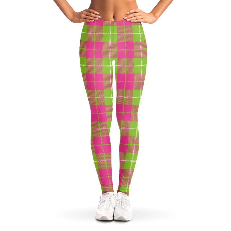 Exclusive Preview Pink Green And White Tartan Print Women's Leggings