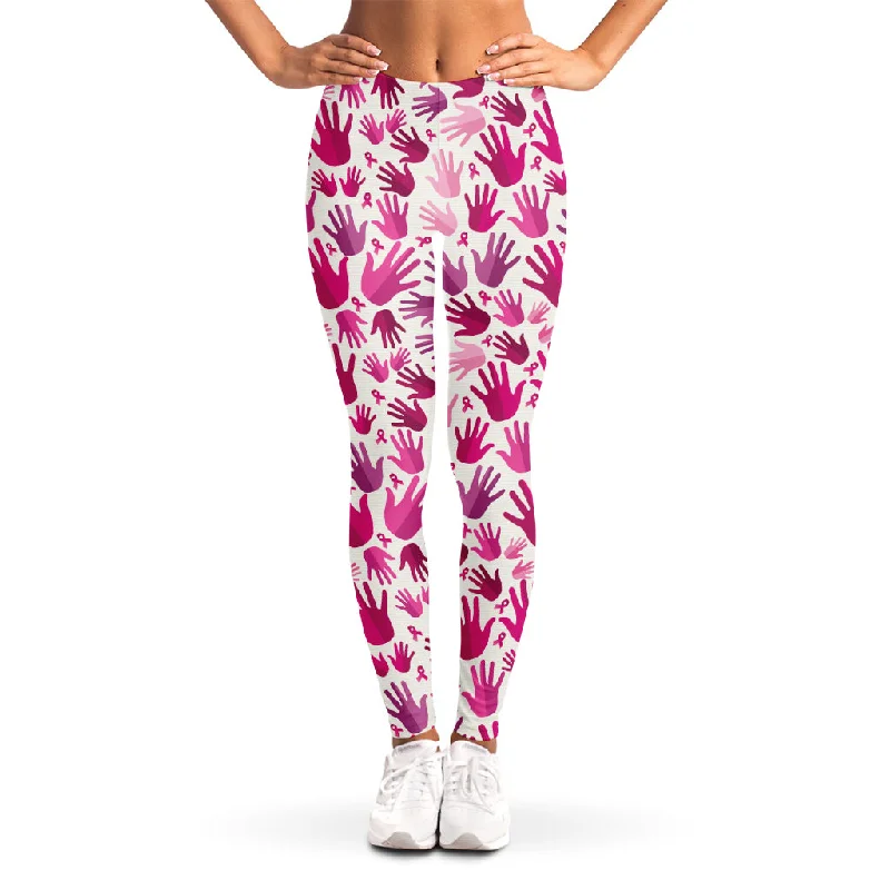 Loyalty Reward Pink Hand Breast Cancer Pattern Print Women's Leggings