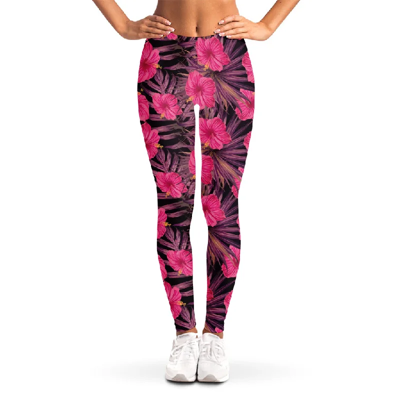 Referral Discount Pink Hawaiian Hibiscus Pattern Print Women's Leggings