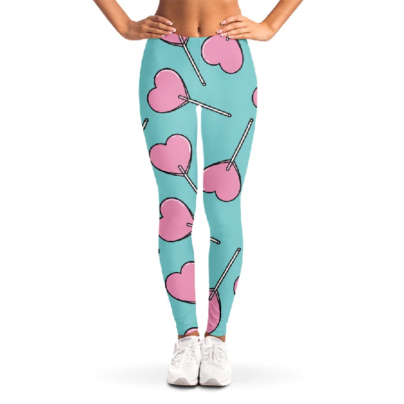 Grand Opening Sale Pink Heart Lollipop Pattern Print Women's Leggings