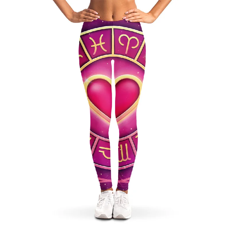 Weekend Flash Sale Pink Heart Zodiac Wheel Print Women's Leggings