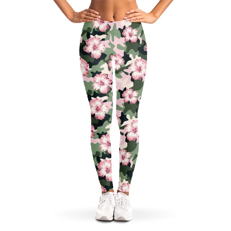 Special Promotion Pink Hibiscus Flower Camouflage Print Women's Leggings