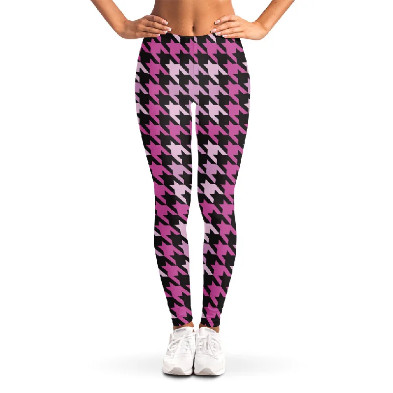 Limited Edition Pink Houndstooth Pattern Print Women's Leggings