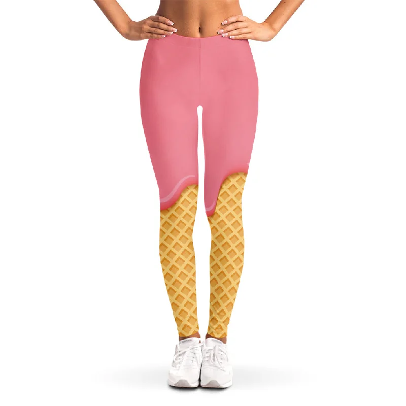 Doorbuster Deal Pink Ice Cream Melted Print Women's Leggings