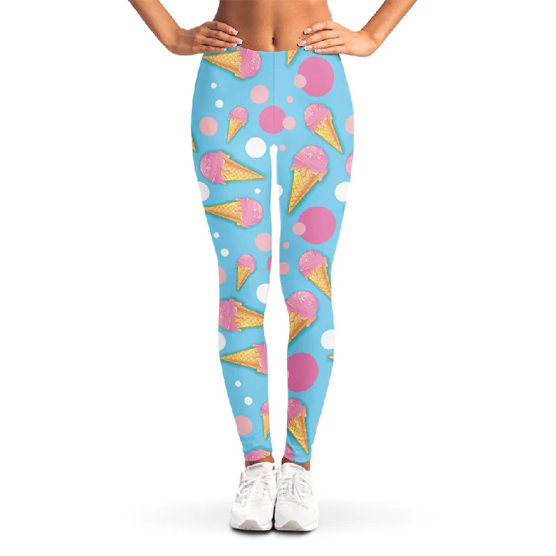Flash Sale Pink Ice Cream Pattern Print Women's Leggings