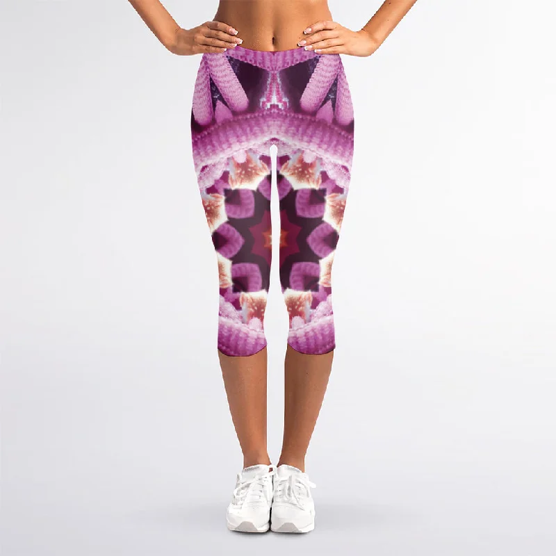 Price Meltdown Pink Kaleidoscope Print Women's Capri Leggings