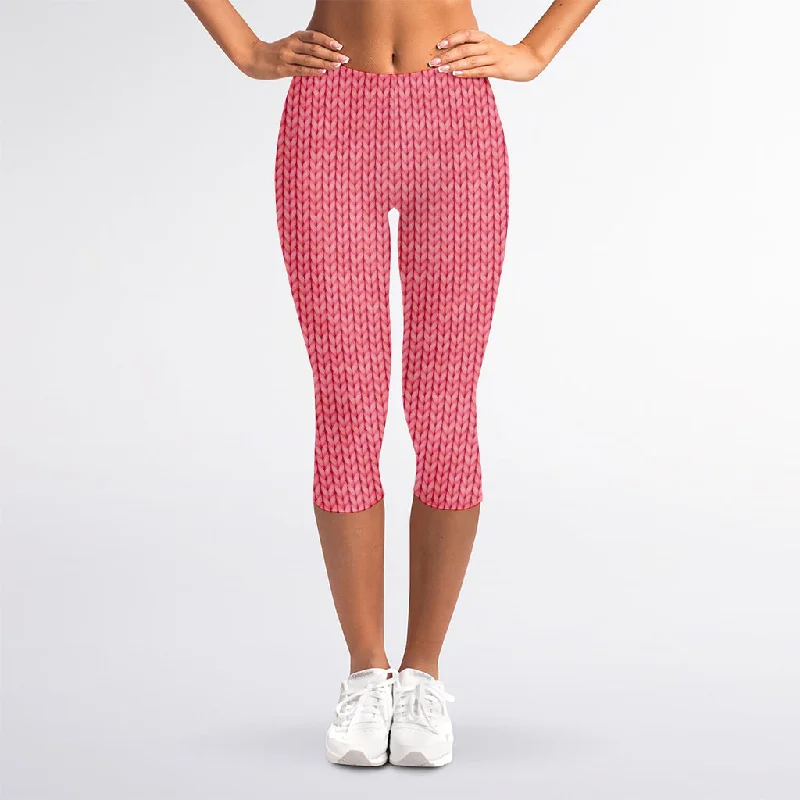 Don’t Miss Out Pink Knitted Pattern Print Women's Capri Leggings