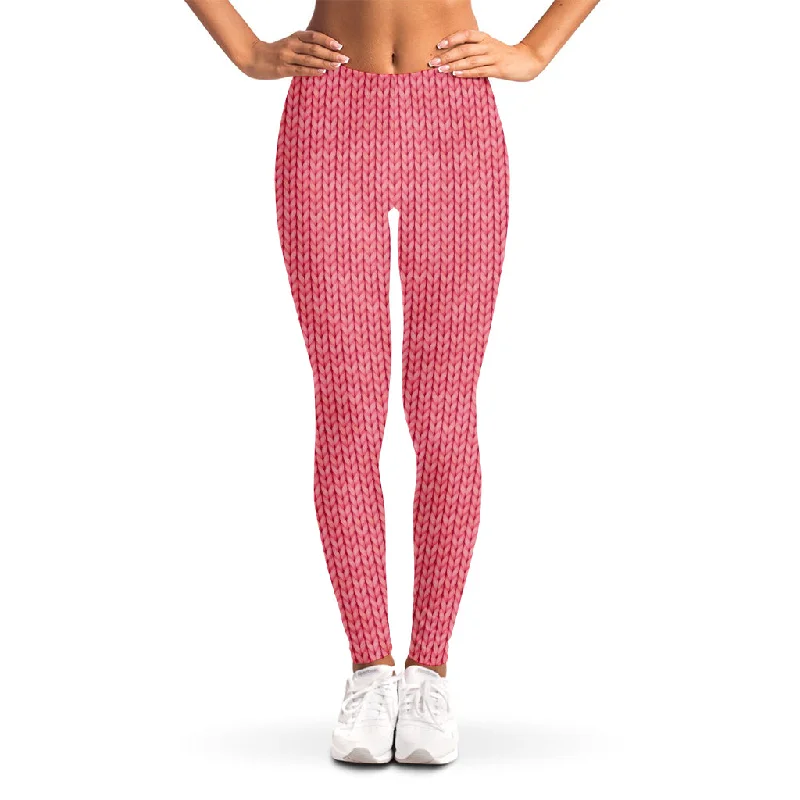Steals and Deals Pink Knitted Pattern Print Women's Leggings