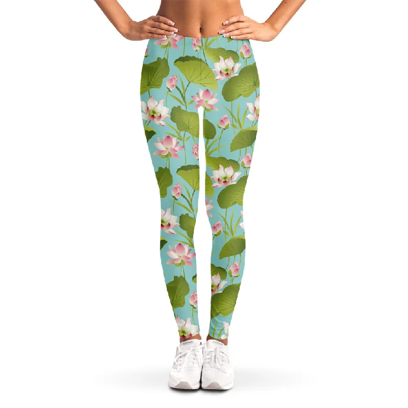 Super Bargain Pink Lotus Pattern Print Women's Leggings