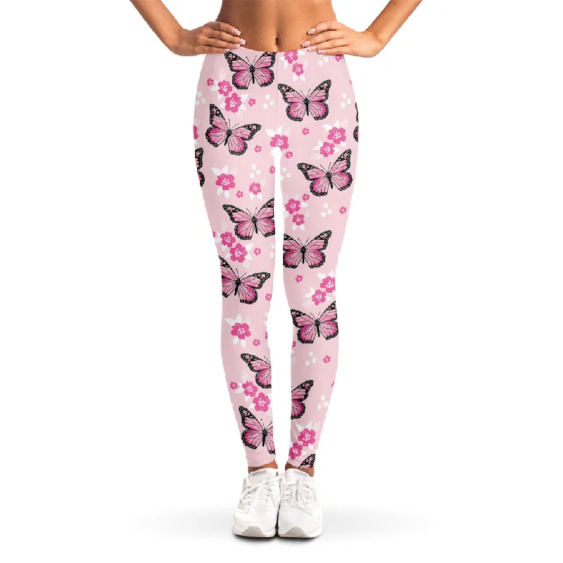 Today’s Deal Pink Monarch Butterfly Pattern Print Women's Leggings