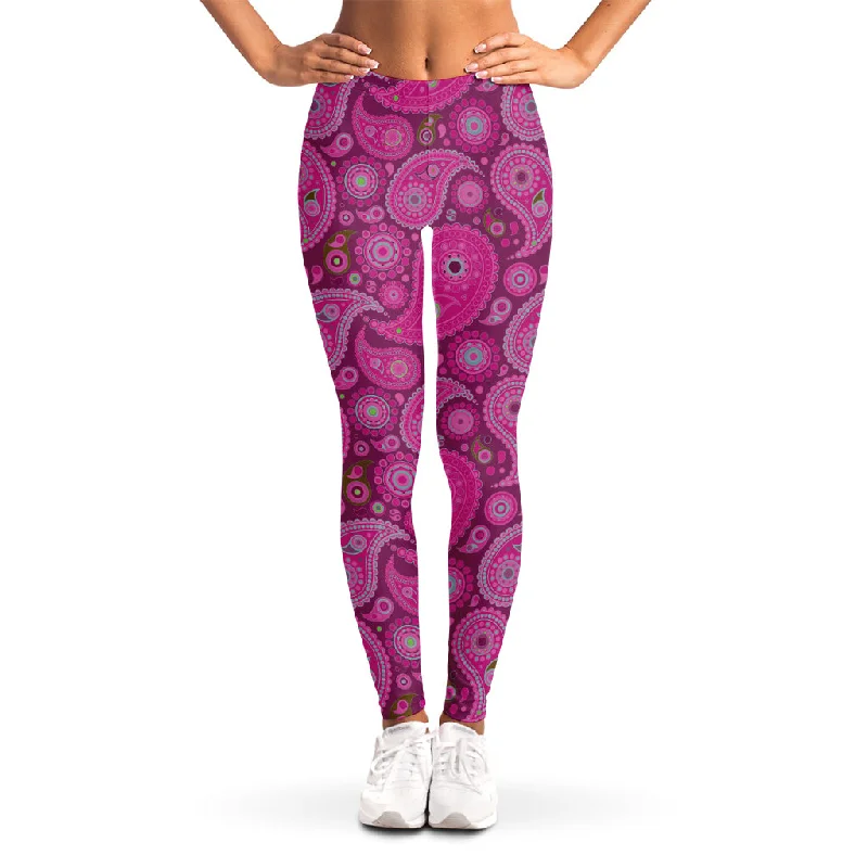 Online Only Pink Paisley Pattern Print Women's Leggings