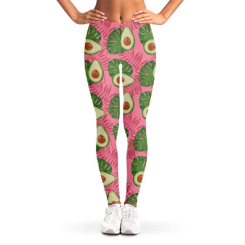 Price Reduction Pink Palm Leaf Avocado Print Women's Leggings