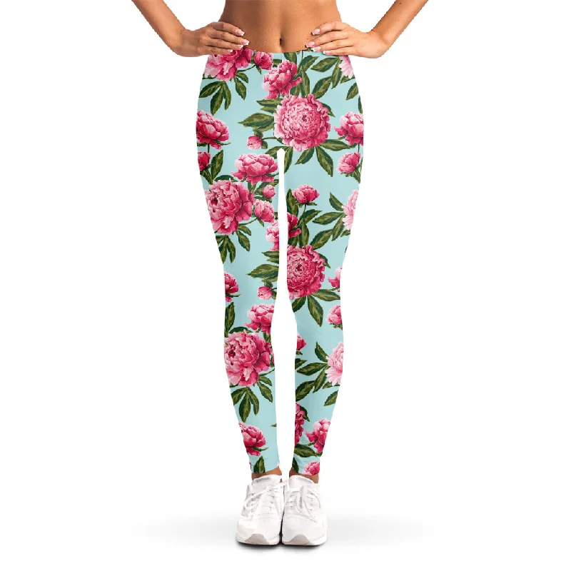 Shop and Save Pink Peony Pattern Print Women's Leggings