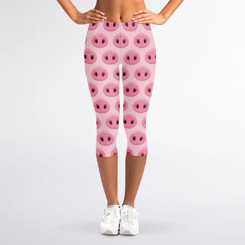 Midnight Sale Pink Pig Nose Pattern Print Women's Capri Leggings