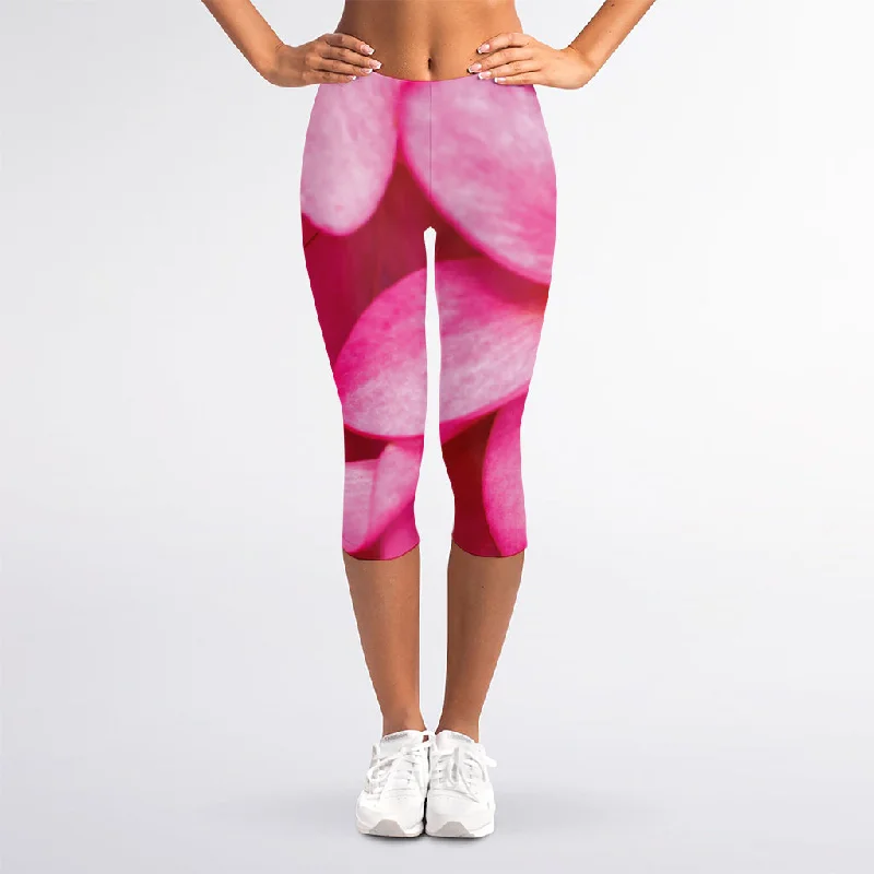 Clearance Event Pink Plumeria Flower Print Women's Capri Leggings