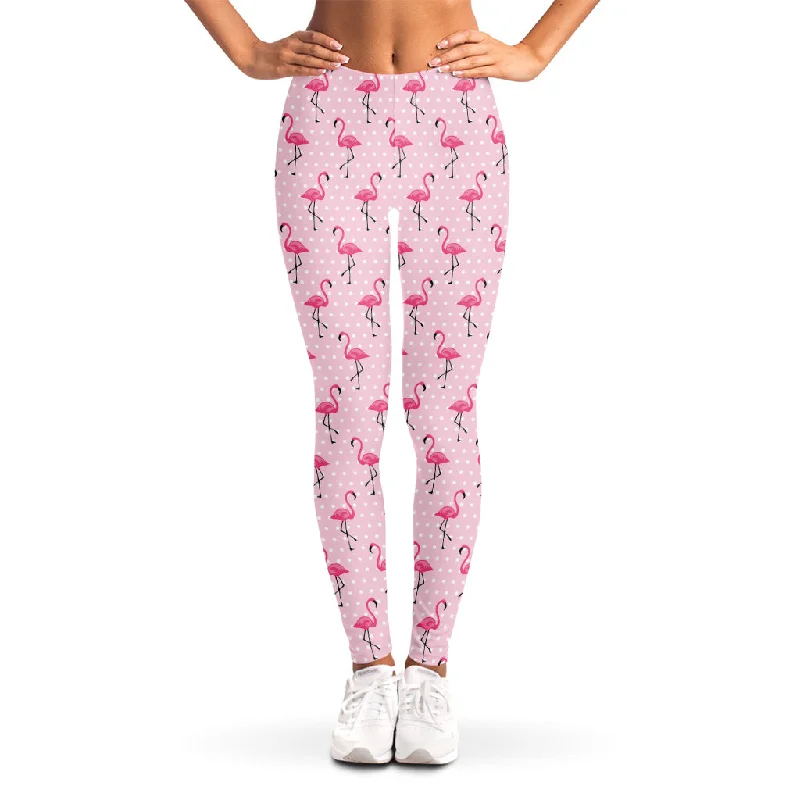 Instant Discount Pink Polka Dot Flamingo Pattern Print Women's Leggings