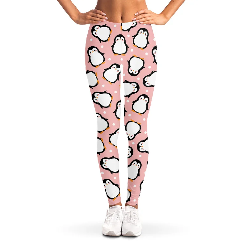 Early Access Pink Polka Dot Penguin Pattern Print Women's Leggings