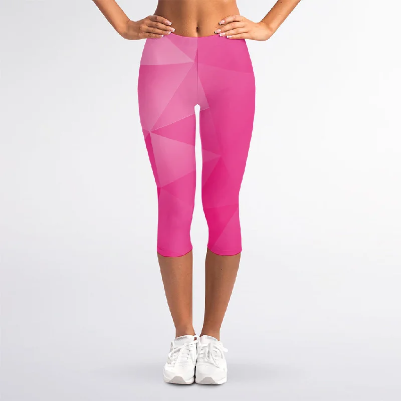 Limited Time Offer Pink Polygonal Geometric Print Women's Capri Leggings