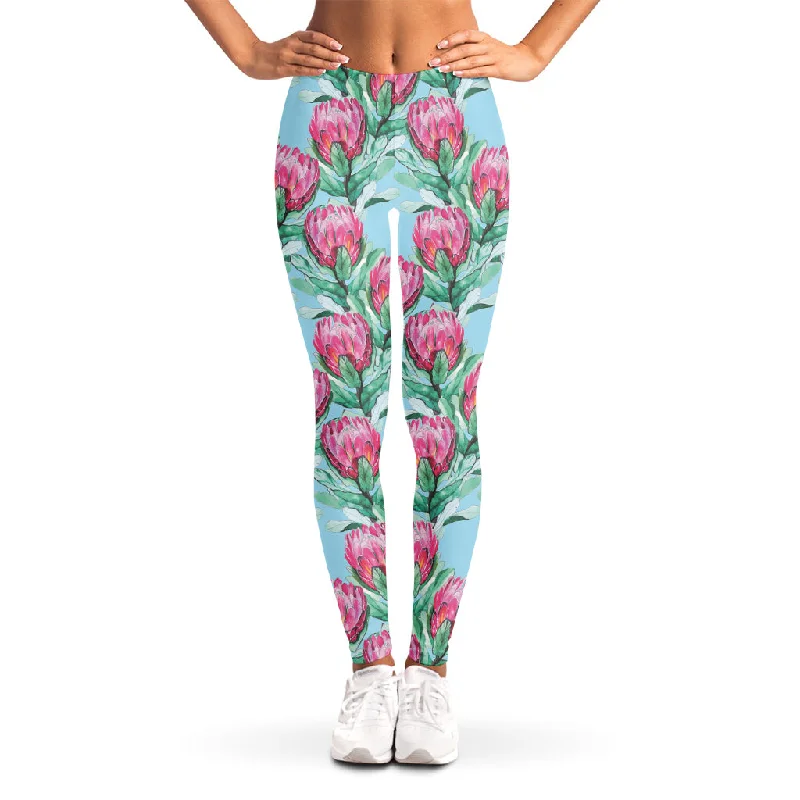 Big Discounts Pink Protea Pattern Print Women's Leggings
