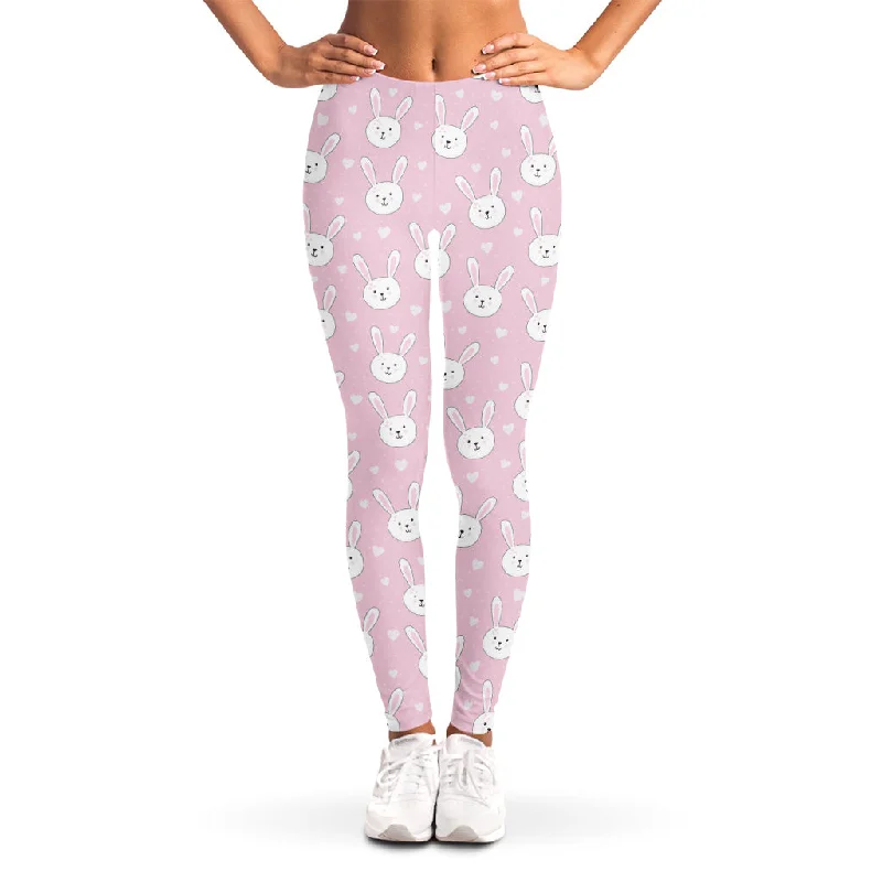 Extra Savings Pink Rabbit Pattern Print Women's Leggings