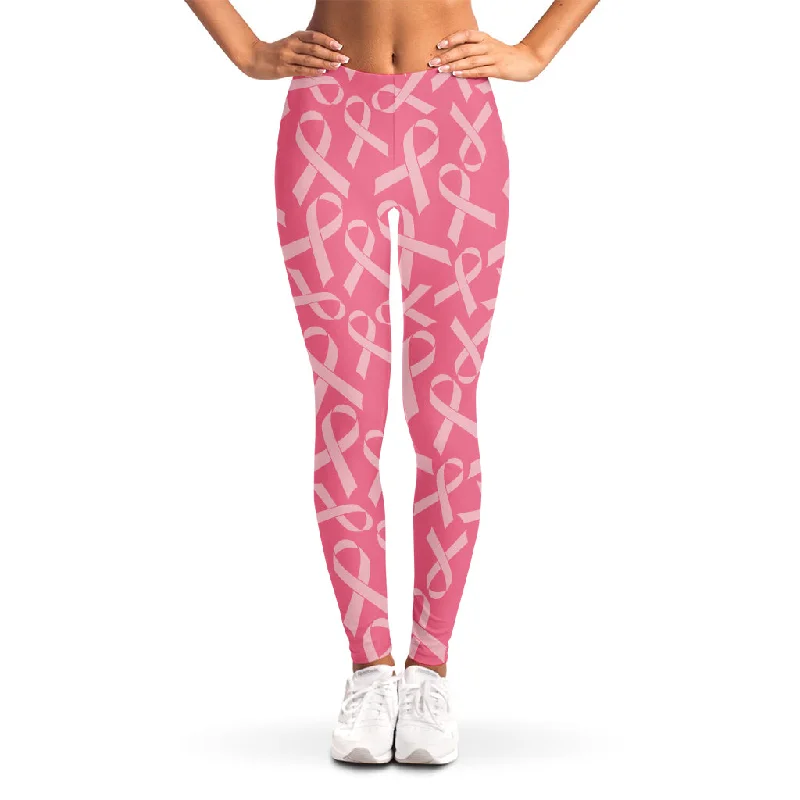 Can't Miss Pink Ribbon Breast Cancer Pattern Print Women's Leggings