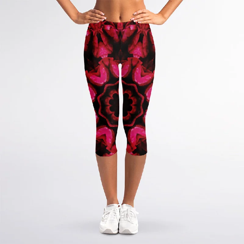 Today Only Pink Rose Kaleidoscope Print Women's Capri Leggings