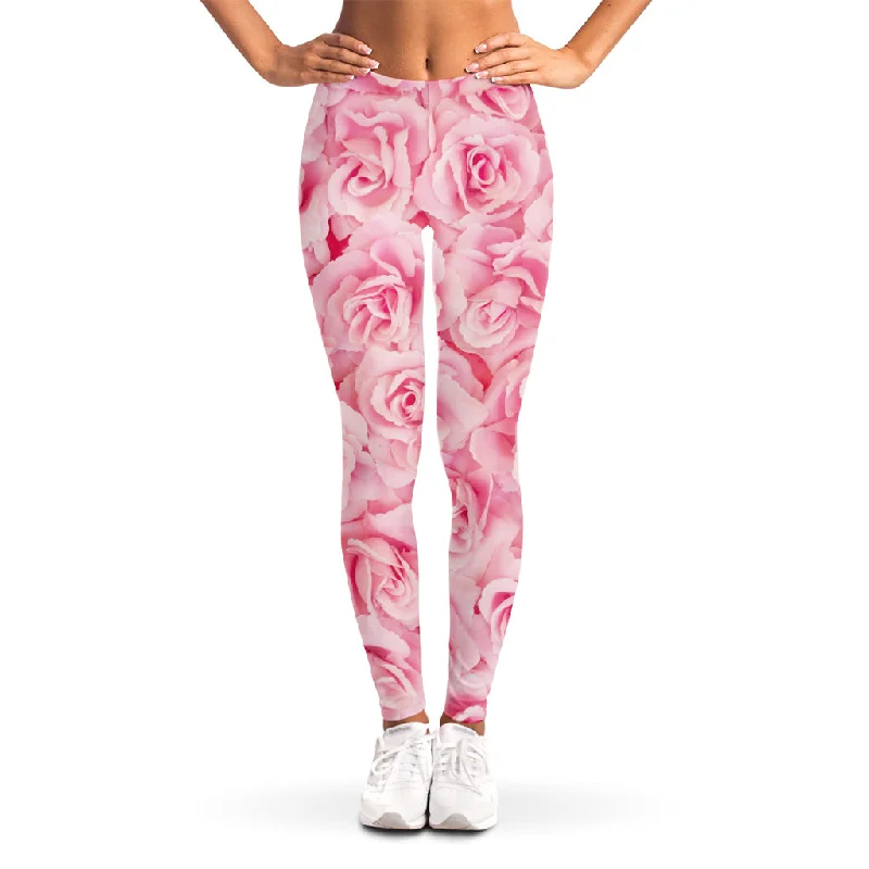 Price Drop Pink Rose Print Women's Leggings