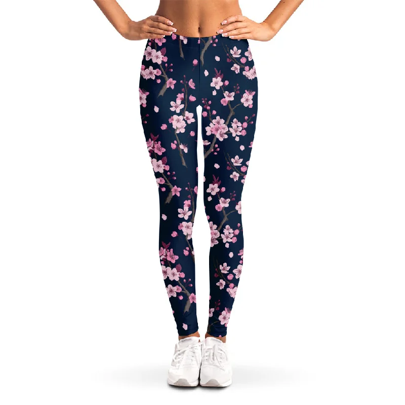 One-DAY Sale Pink Sakura Cherry Blossom Pattern Print Women's Leggings
