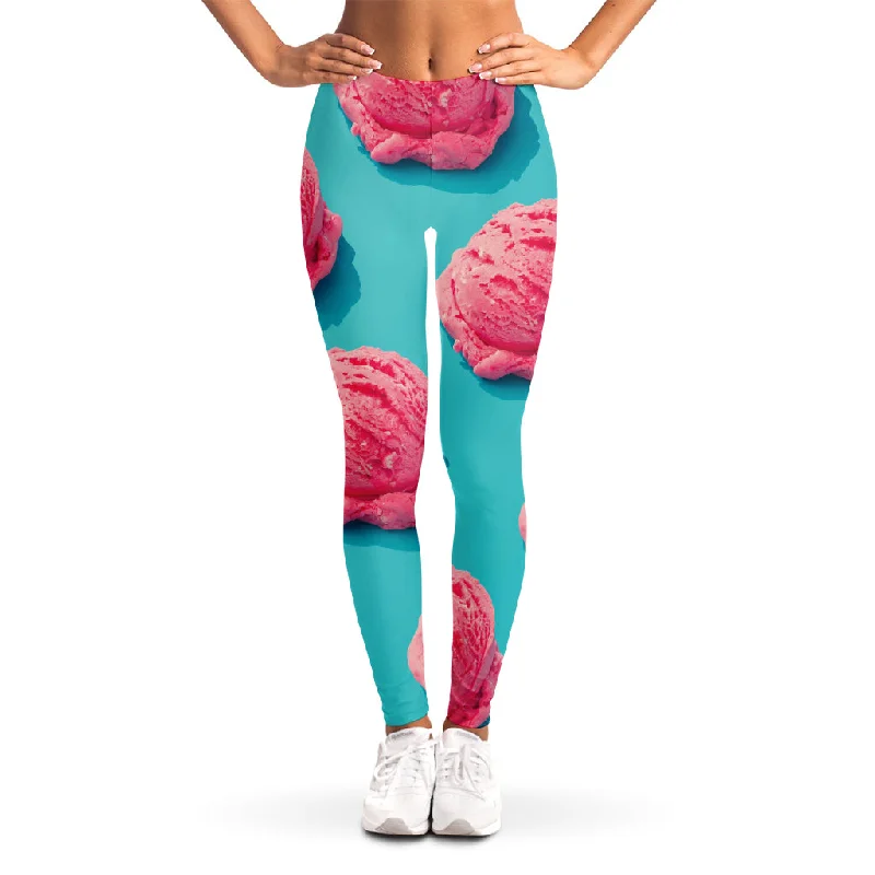 Huge Savings Pink Strawberry Ice Cream Print Women's Leggings