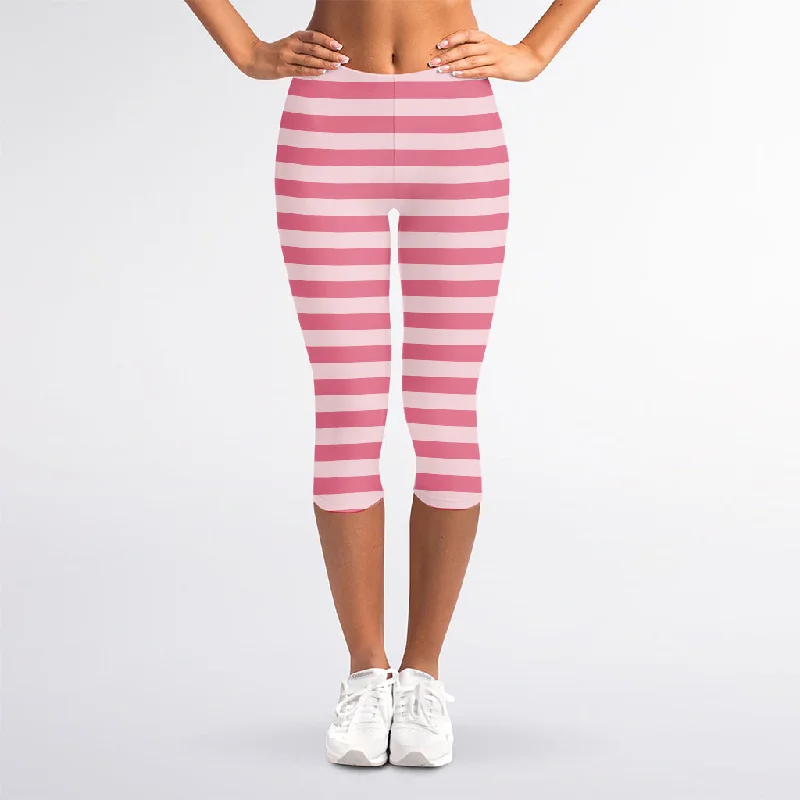 Price Rollback Pink Striped Pattern Print Women's Capri Leggings