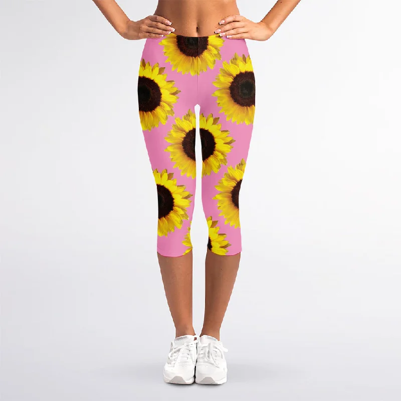 Don't Wait Pink Sunflower Pattern Print Women's Capri Leggings