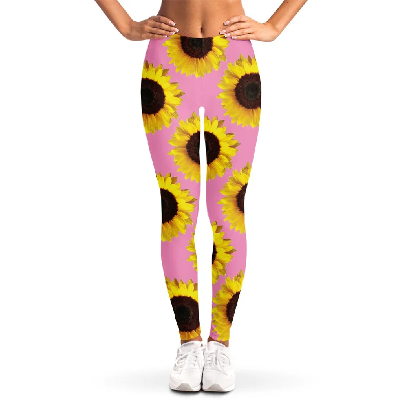 Clearance Items Pink Sunflower Pattern Print Women's Leggings