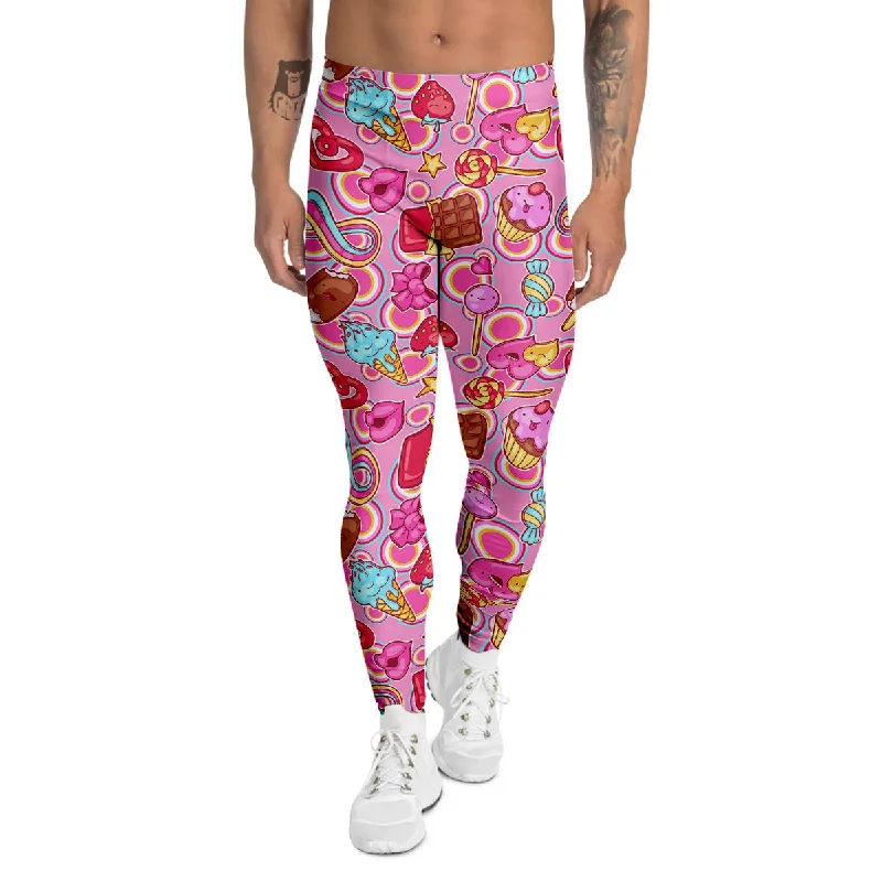 Great Deals Pink Sweet Candy Print Pattern Men's Leggings