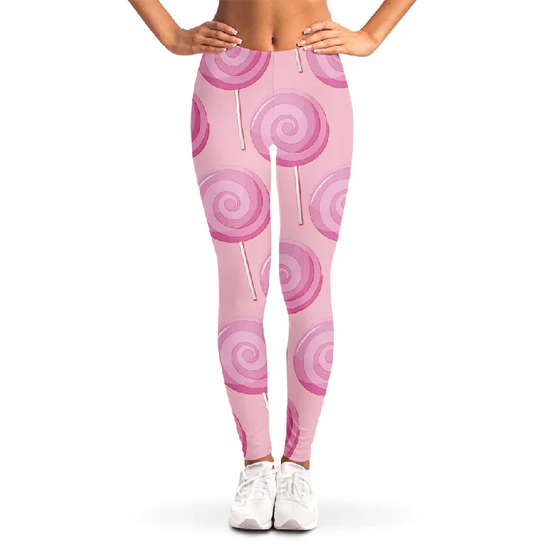 Act Now Pink Swirl Lollipop Pattern Print Women's Leggings