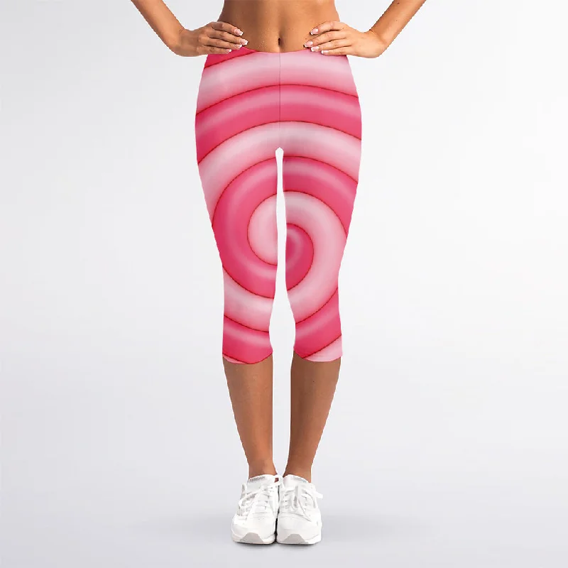 Limited Availability Pink Swirl Lollipop Print Women's Capri Leggings