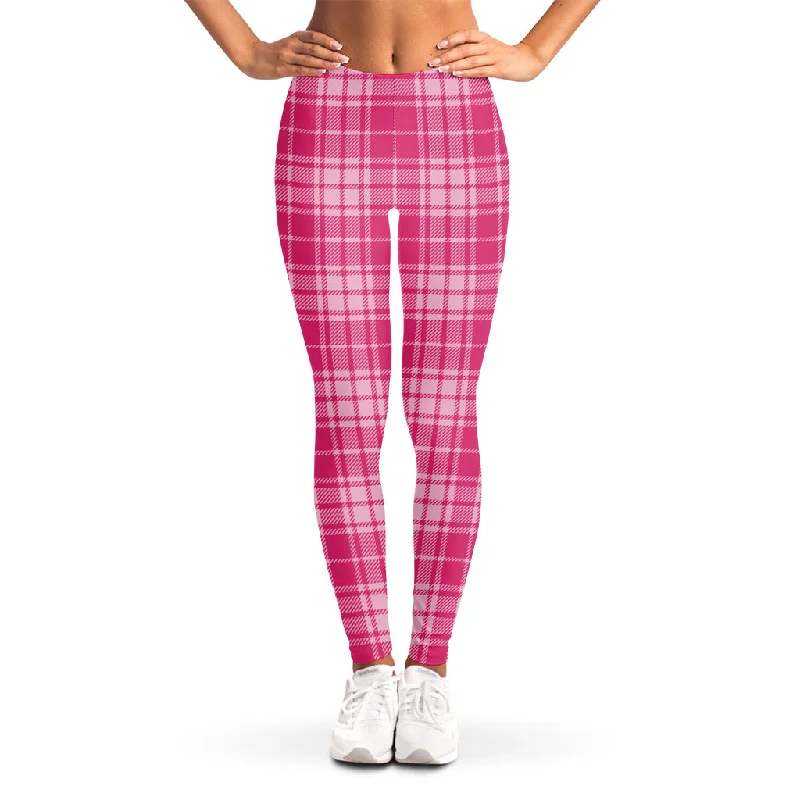 Buy More, Save More Pink Tartan Pattern Print Women's Leggings