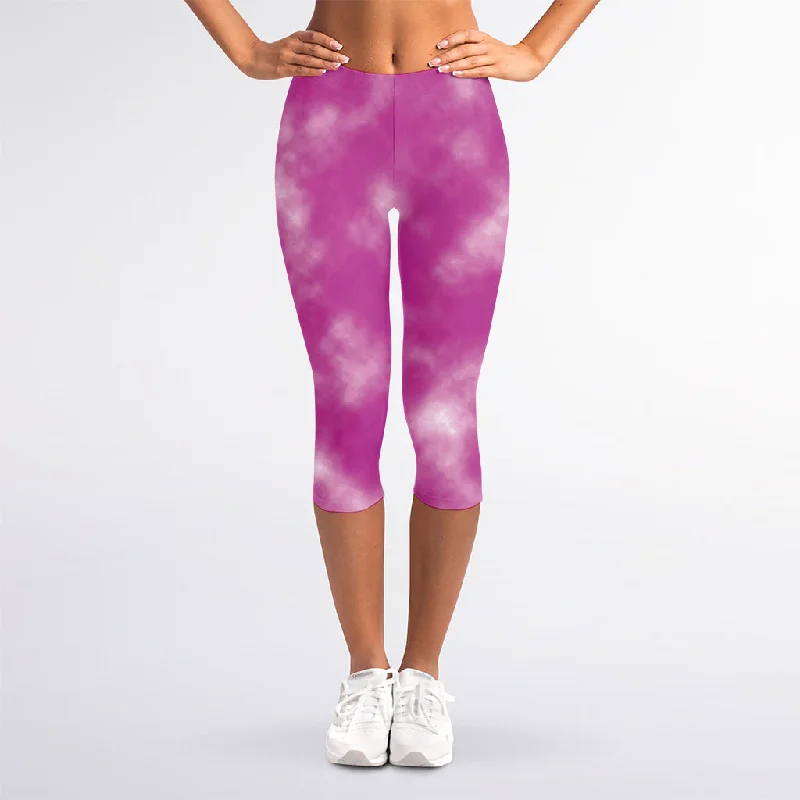 Exclusive Savings Pink Tie Dye Print Women's Capri Leggings