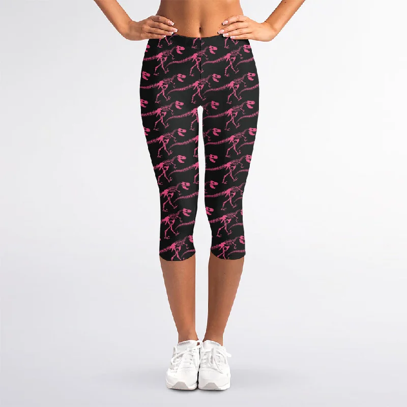 Deal Dash Pink Tyrannosaurus Fossil Pattern Print Women's Capri Leggings