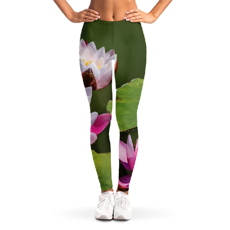 YEAR-End Sale Pink Water Lilies Print Women's Leggings