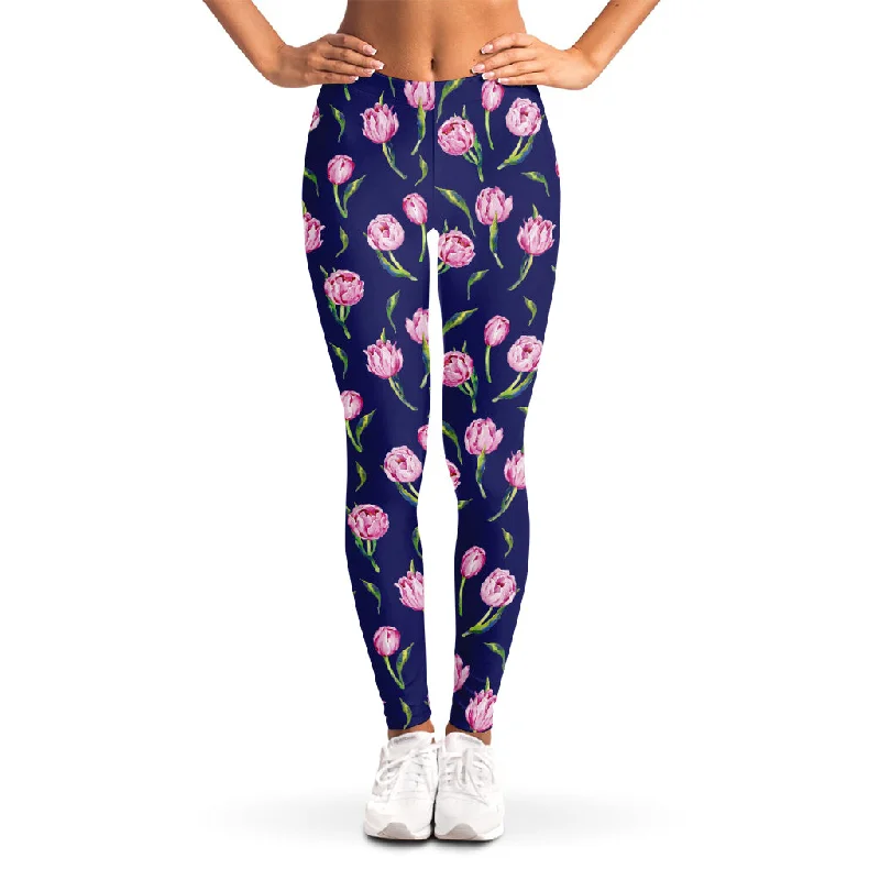 Today’s Deal Pink Watercolor Tulip Flower Print Women's Leggings