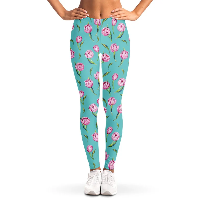 Special Discount Pink Watercolor Tulip Pattern Print Women's Leggings
