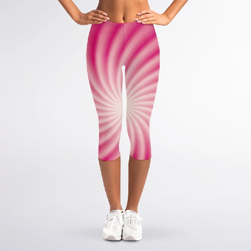 Must-Have Deals Pink Whirlpool Spiral Print Women's Capri Leggings