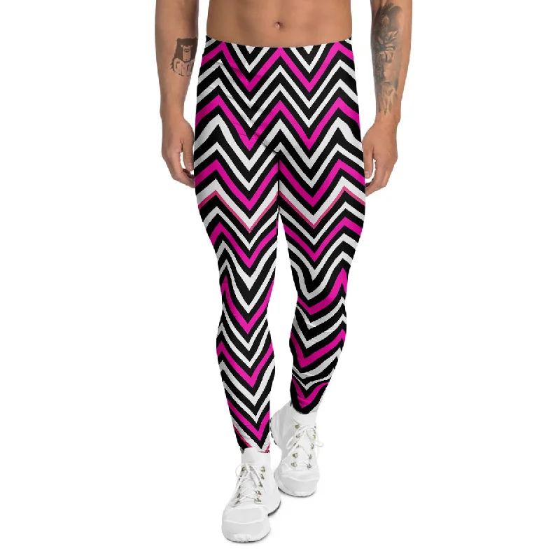 Extra Savings Pink White Black Zigzag Print Pattern Men's Leggings