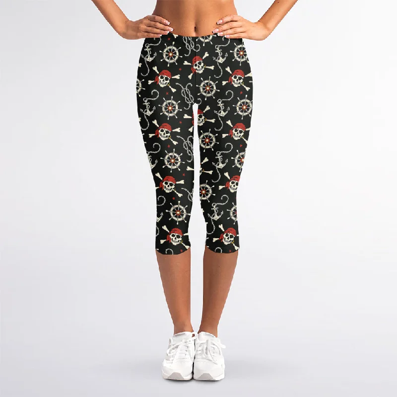 Best Deals Pirate Theme Pattern Print Women's Capri Leggings