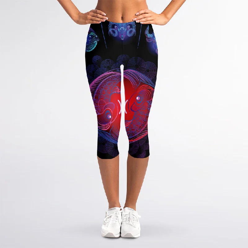YEAR-End Clearance Pisces And Astrological Signs Print Women's Capri Leggings