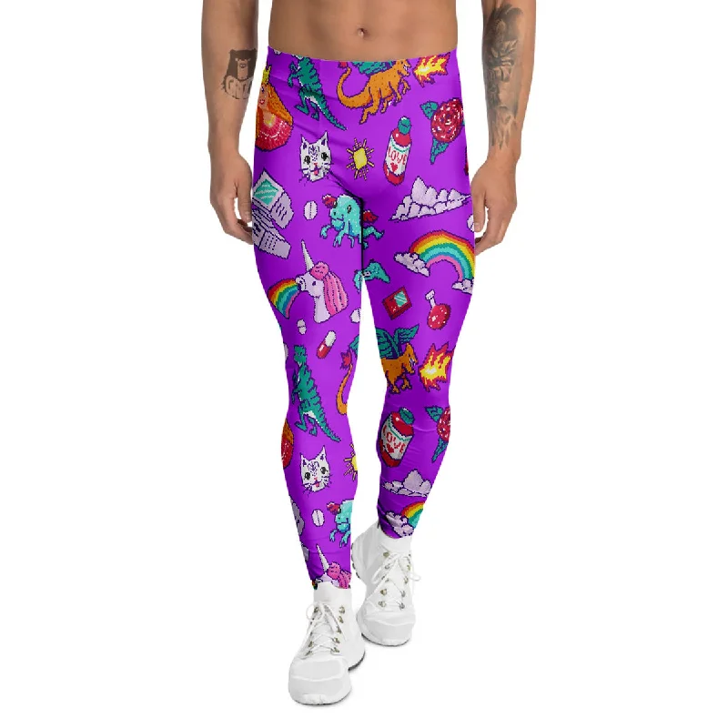 Daily Deals Pixel Art 8 Bit Pink Print Pattern Men's Leggings