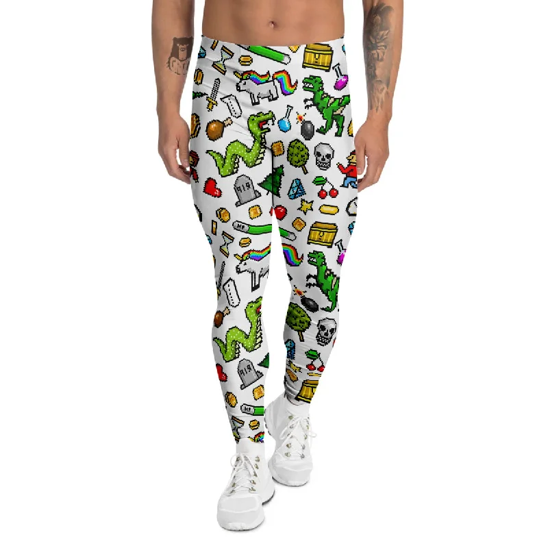 Don't Wait Pixel Art 8 Bit Retro Cartoon Print Pattern Men's Leggings