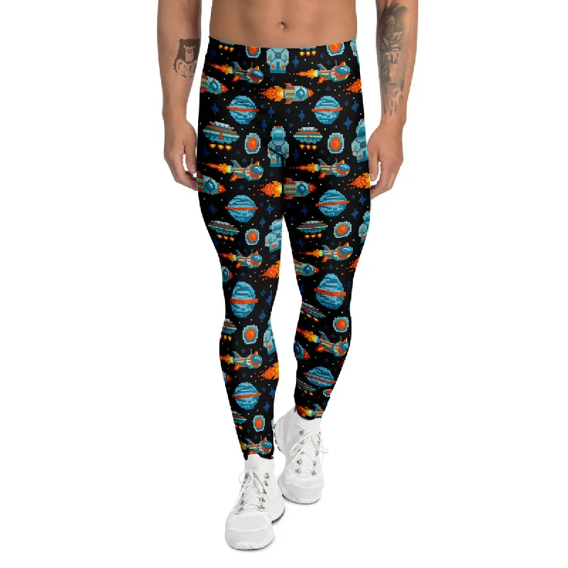Bonus Savings Pixel Art Space 8 Bit Print Pattern Men's Leggings
