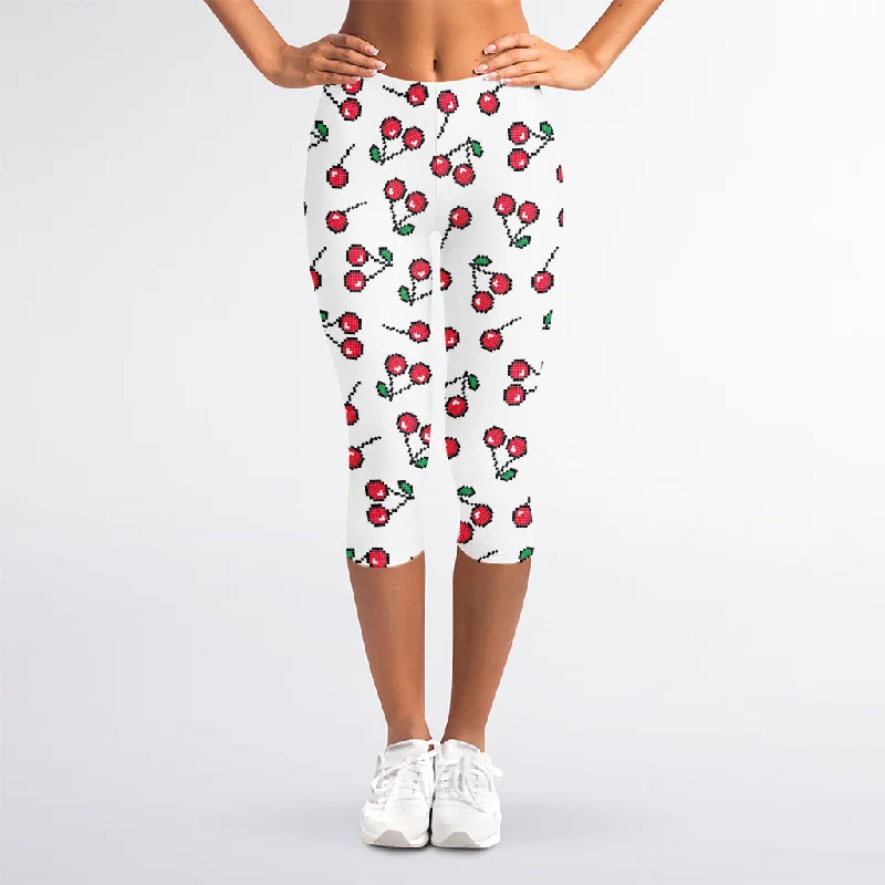 Special Price Pixel Cherry Pattern Print Women's Capri Leggings